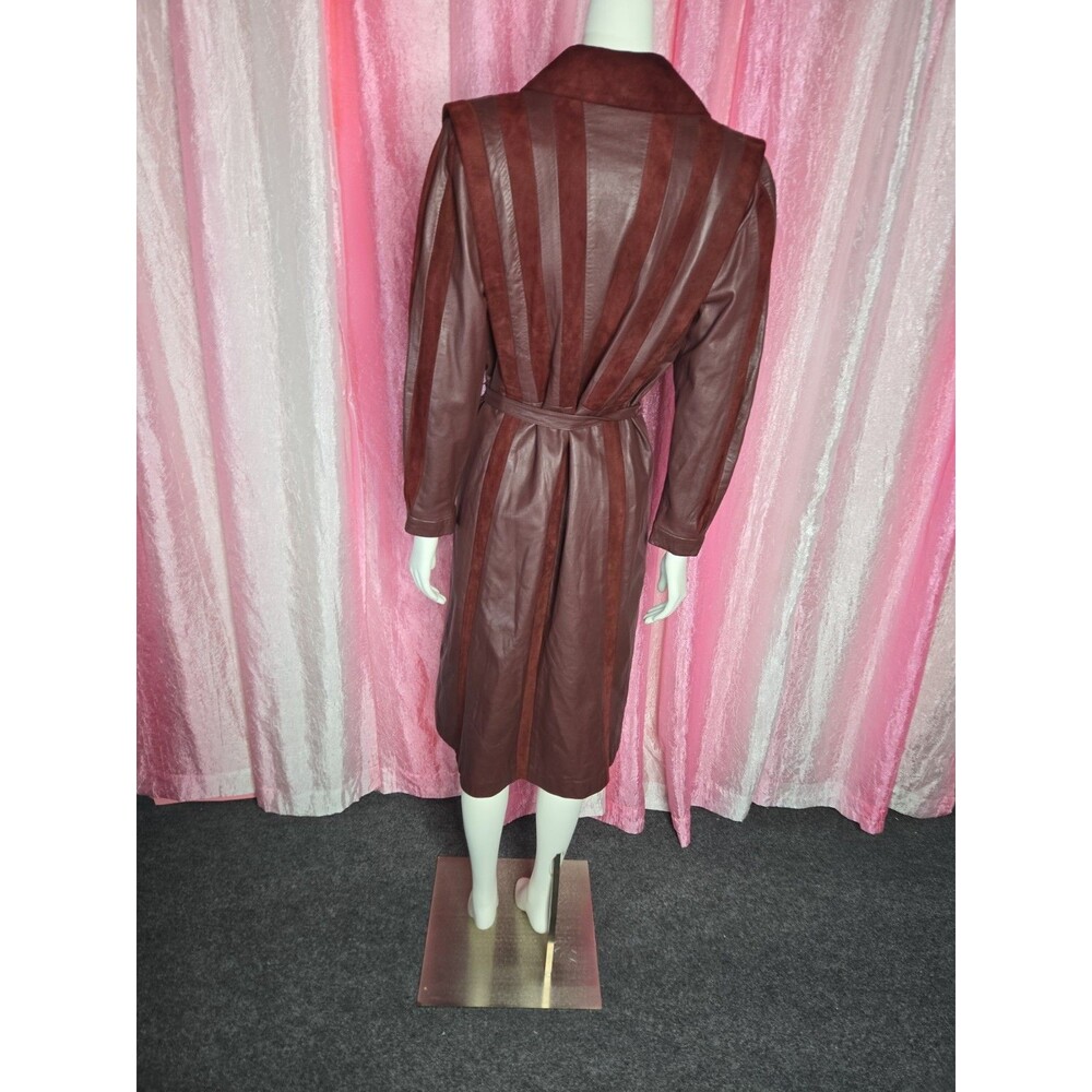 Y2K Exquisite Brick Red Soft Leather Suede Retro Trench Coat Size Medium 8 - Picture 11 of 16